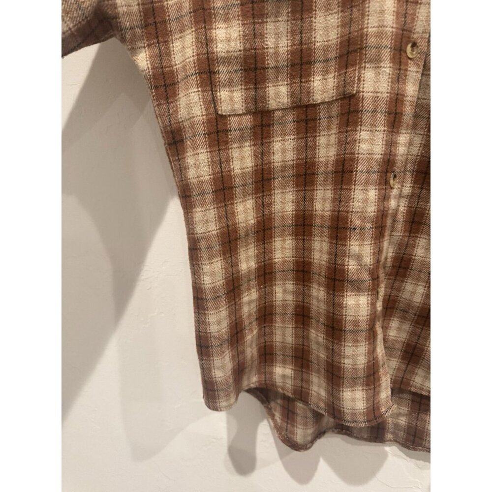 Böhme oversized brown and beige plaid flannel shacket Size Small Brown & White - Picture 8 of 16